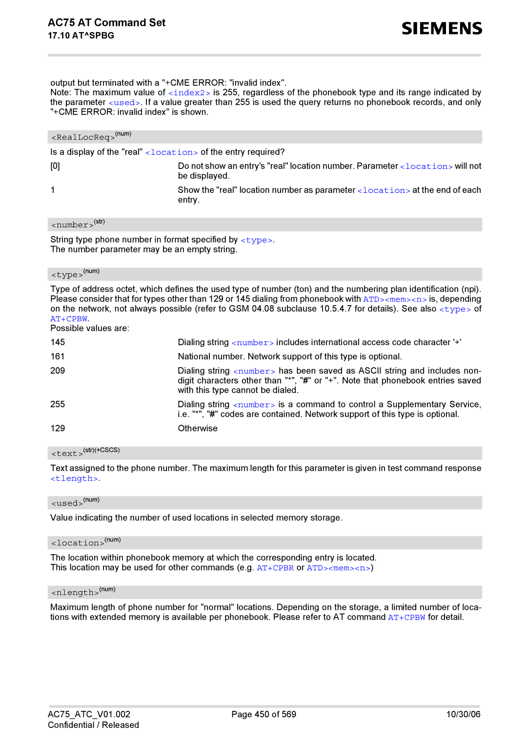 Siemens AC75 manual RealLocReqnum, Numberstr 