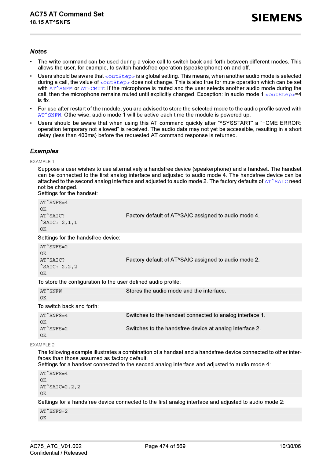 Siemens AC75 manual ATSNFS=4 ATSAIC?, ATSNFS=2 ATSAIC?, Atsnfw 