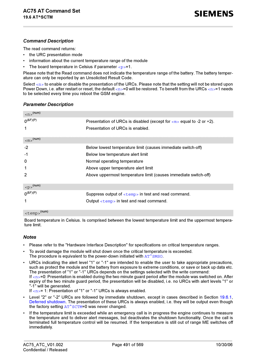 Siemens AC75 manual Tempnum 