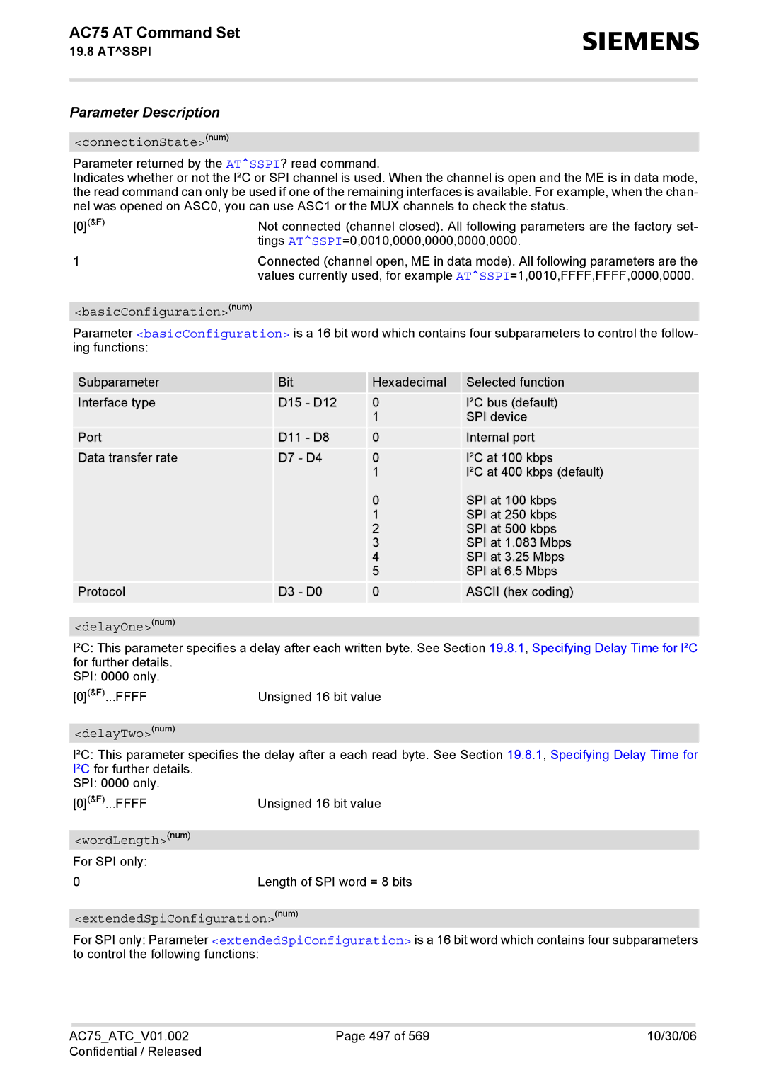 Siemens AC75 manual ConnectionStatenum, BasicConfigurationnum, DelayOnenum, DelayTwonum, WordLengthnum 