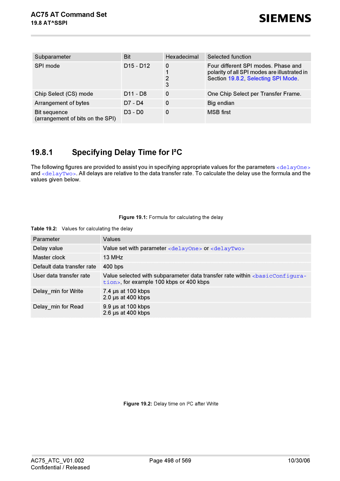 Siemens AC75 manual Specifying Delay Time for I²C, 2 , Selecting SPI Mode 