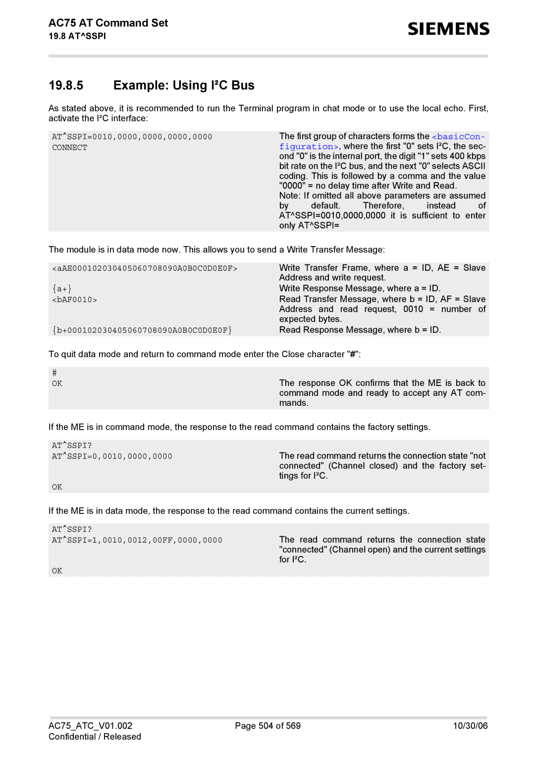 Siemens AC75 manual Example Using I²C Bus 