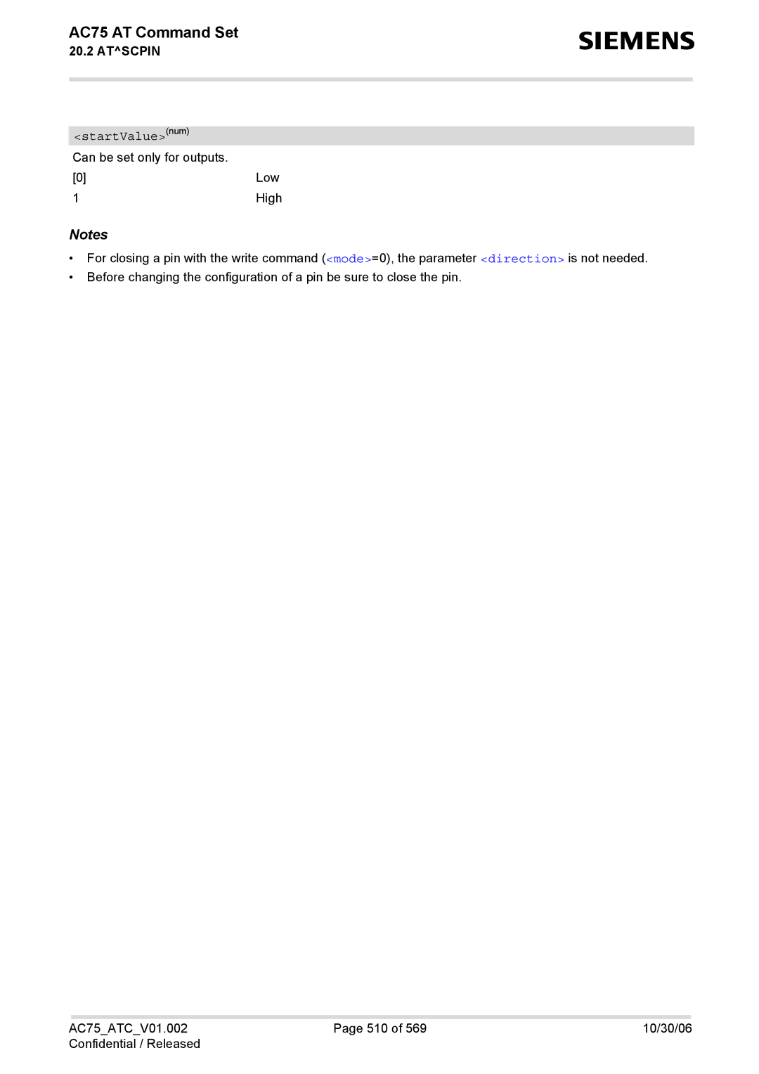 Siemens AC75 manual StartValuenum 