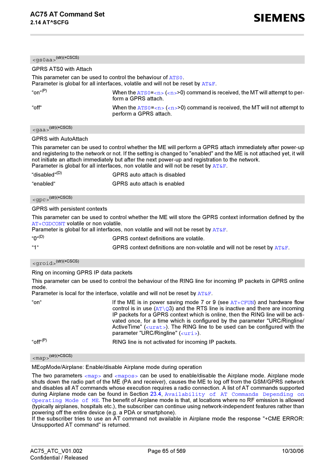 Siemens AC75 manual Form a Gprs attach 