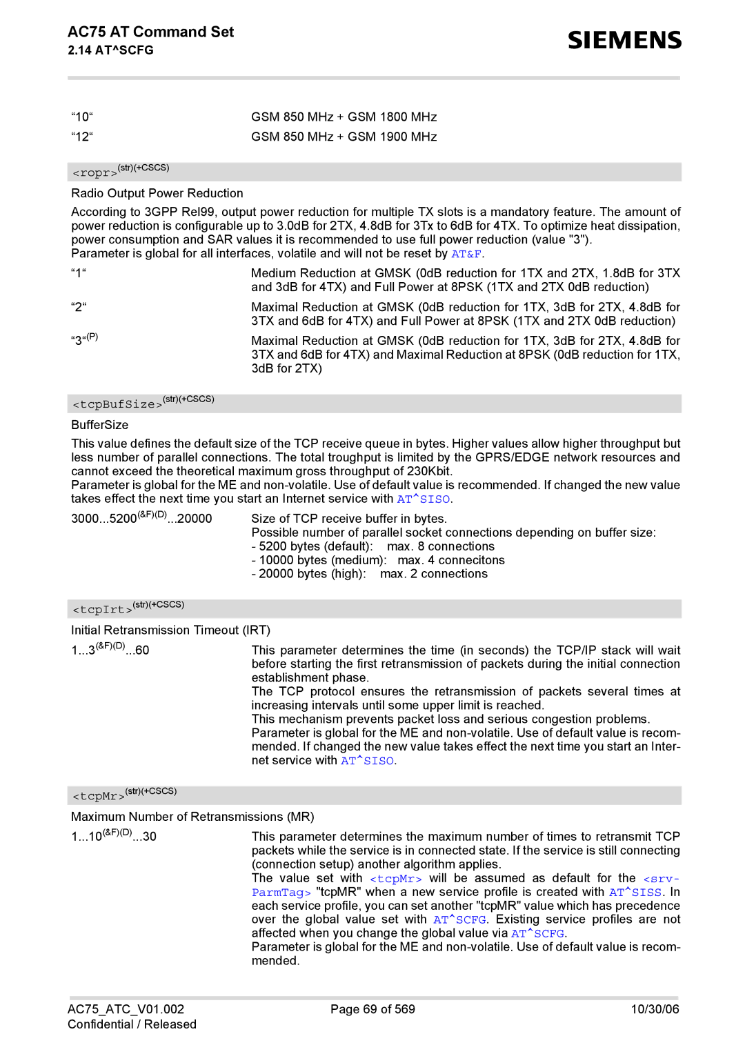 Siemens AC75 manual TcpBufSizestr+CSCS 