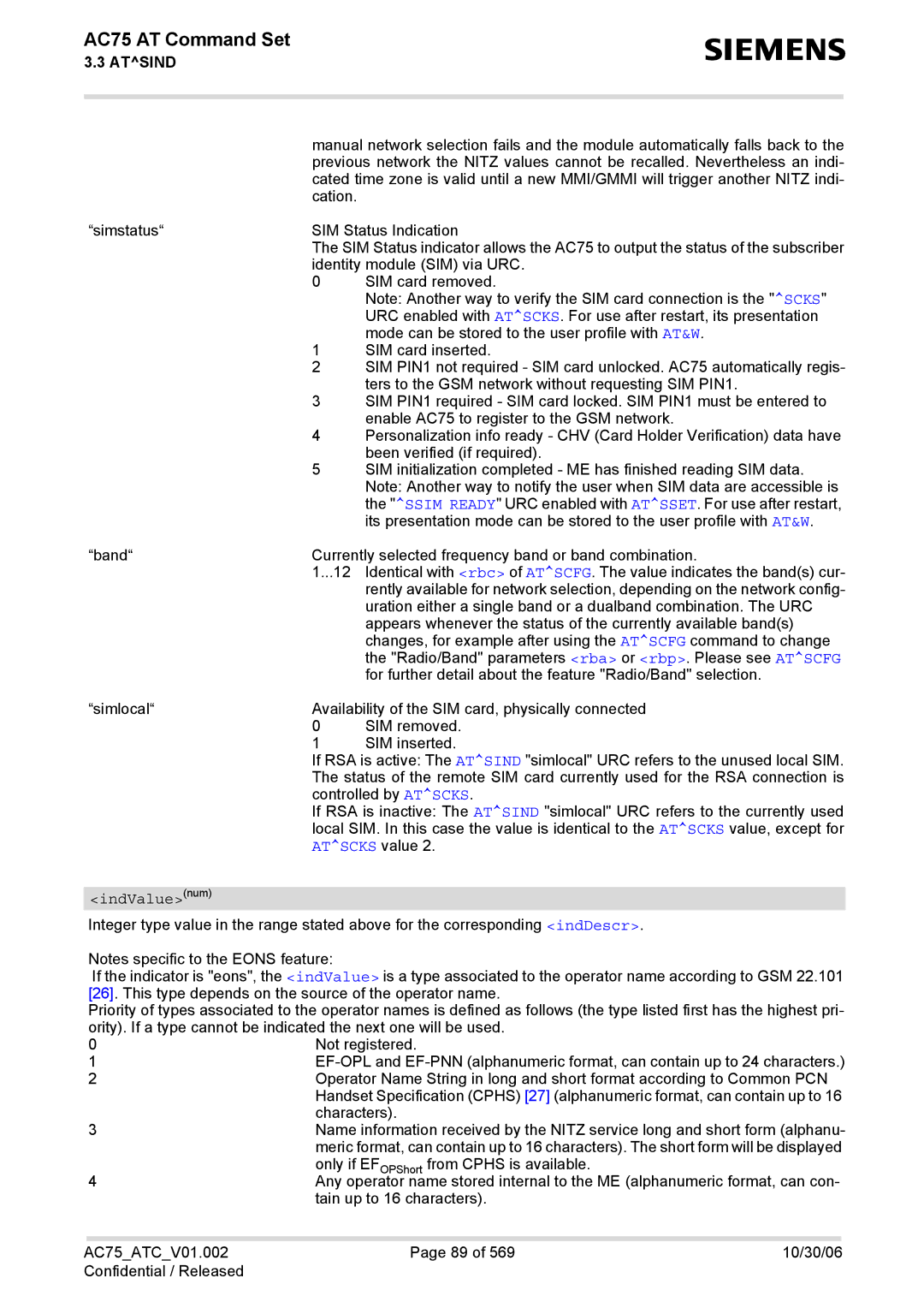 Siemens AC75 manual IndValuenum 