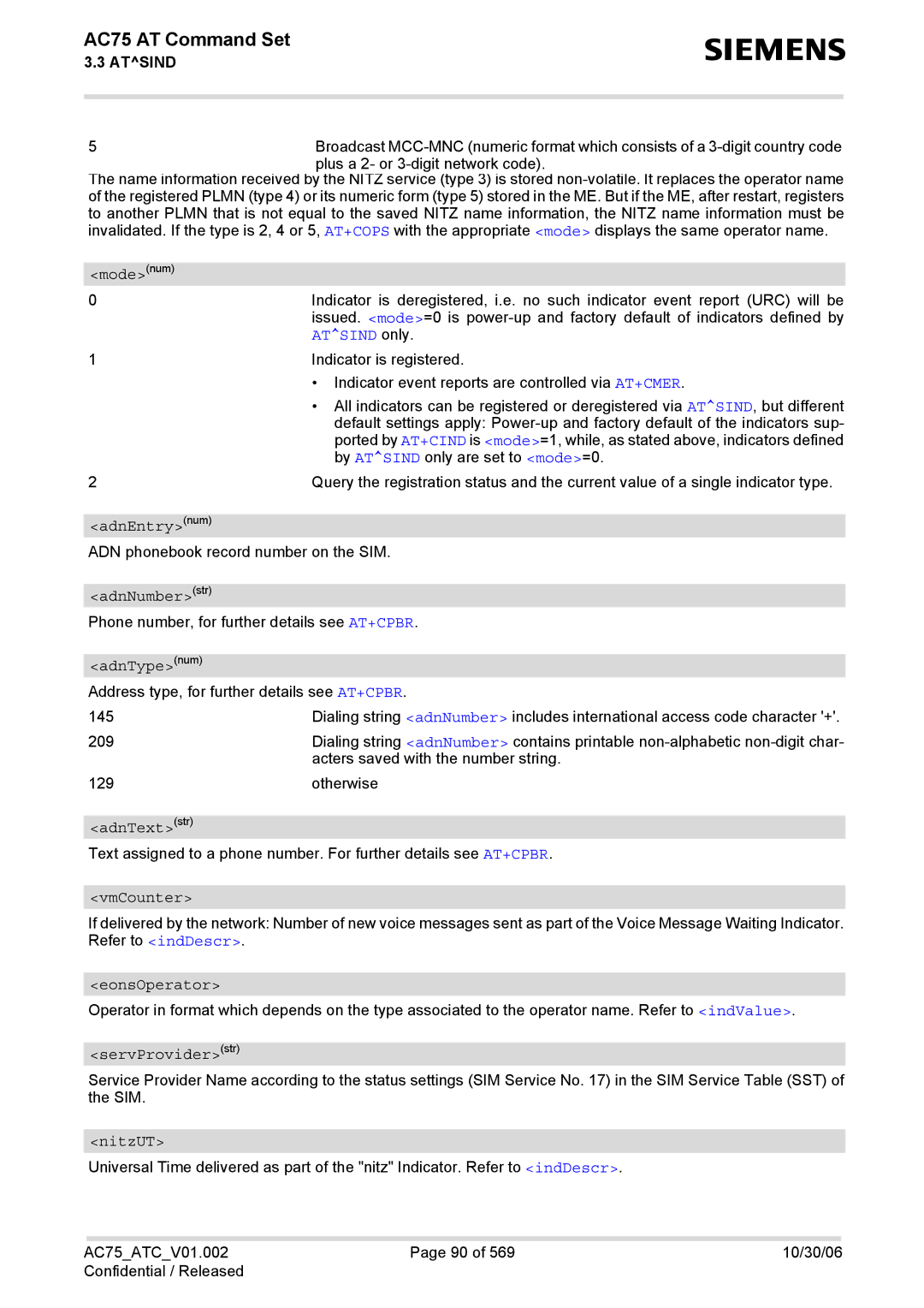 Siemens AC75 manual Atsind only 