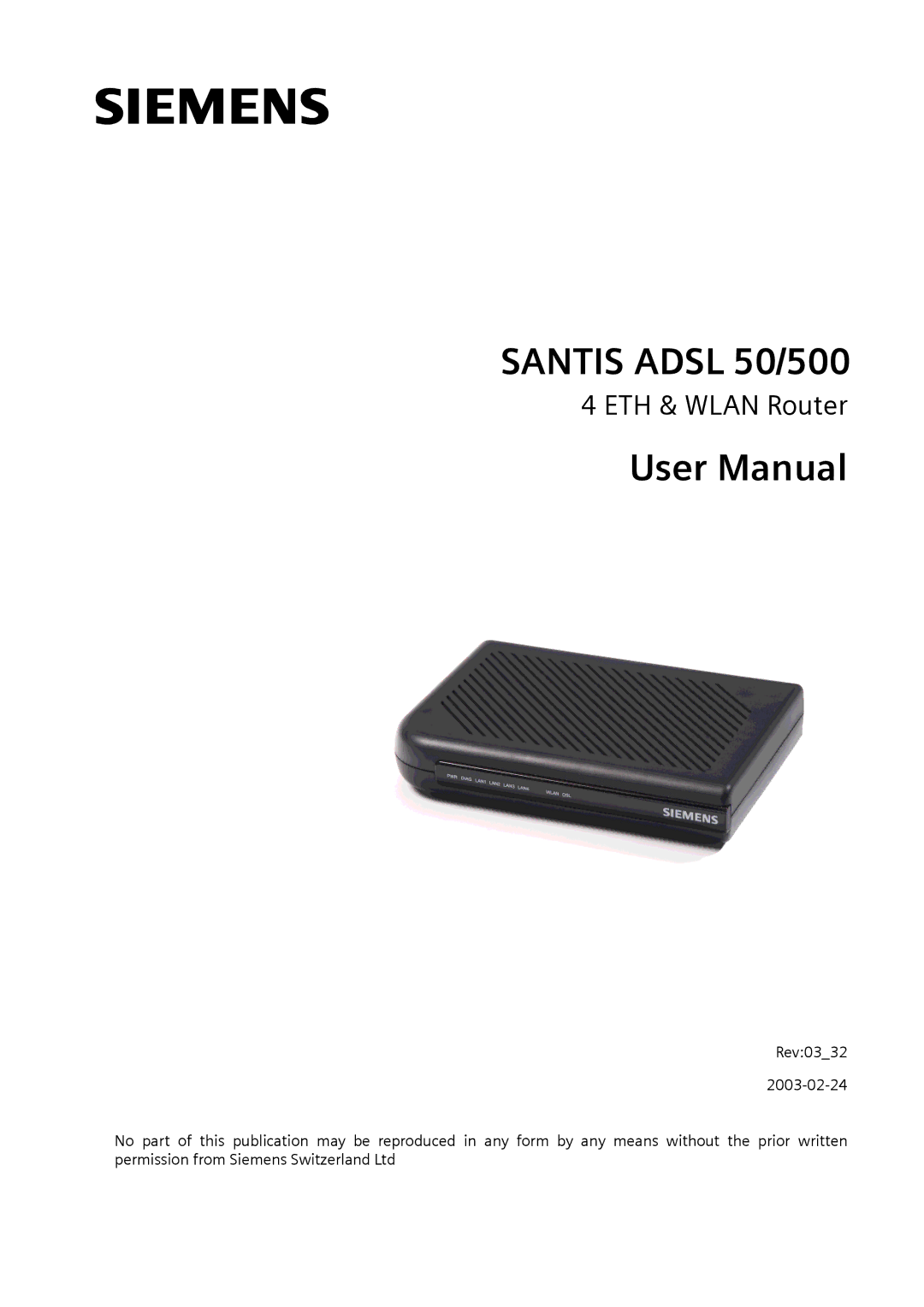 Siemens ADSL 500 user manual Santis Adsl 50/500 