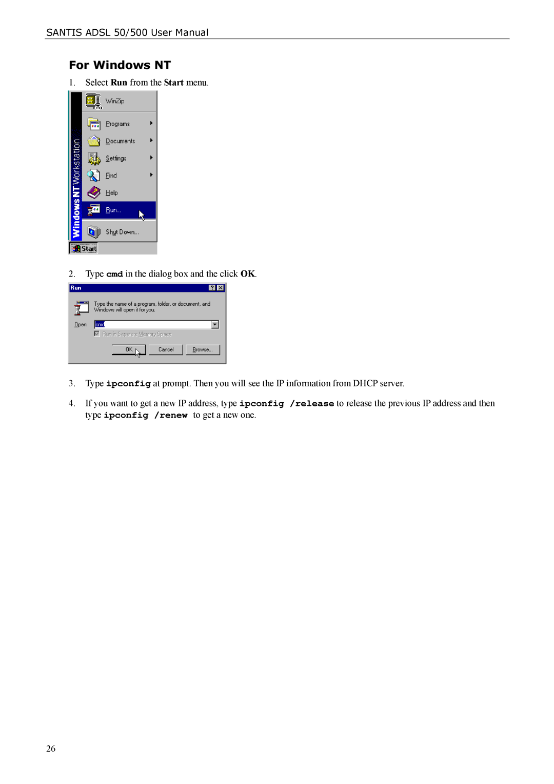 Siemens ADSL 500 user manual For Windows NT 