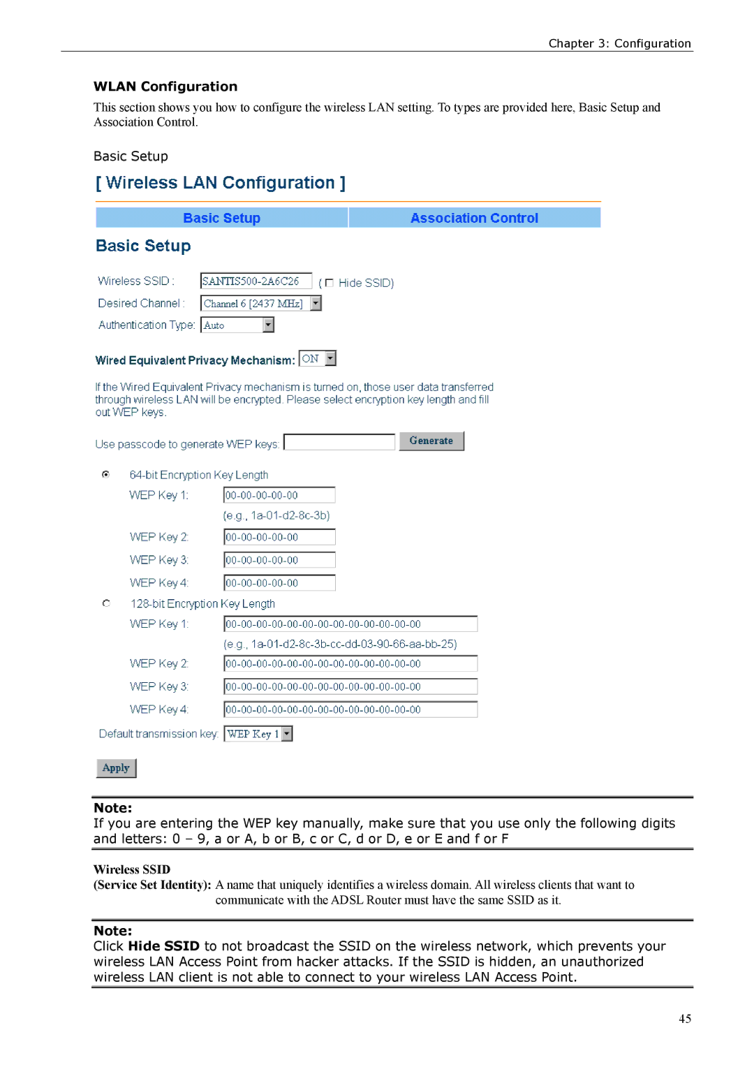 Siemens ADSL 500 user manual Wlan Configuration, Wireless Ssid 