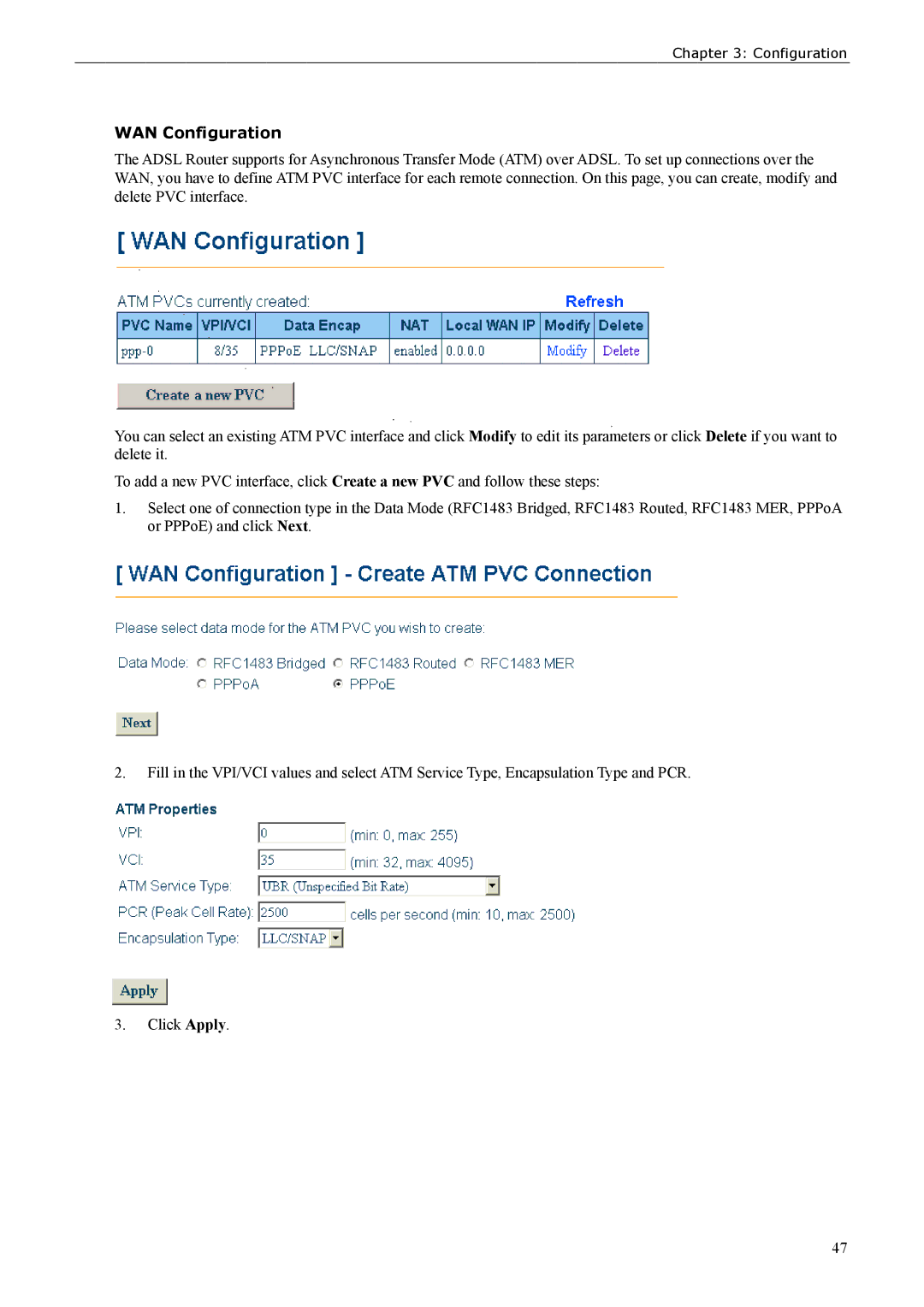 Siemens ADSL 500 user manual WAN Configuration 