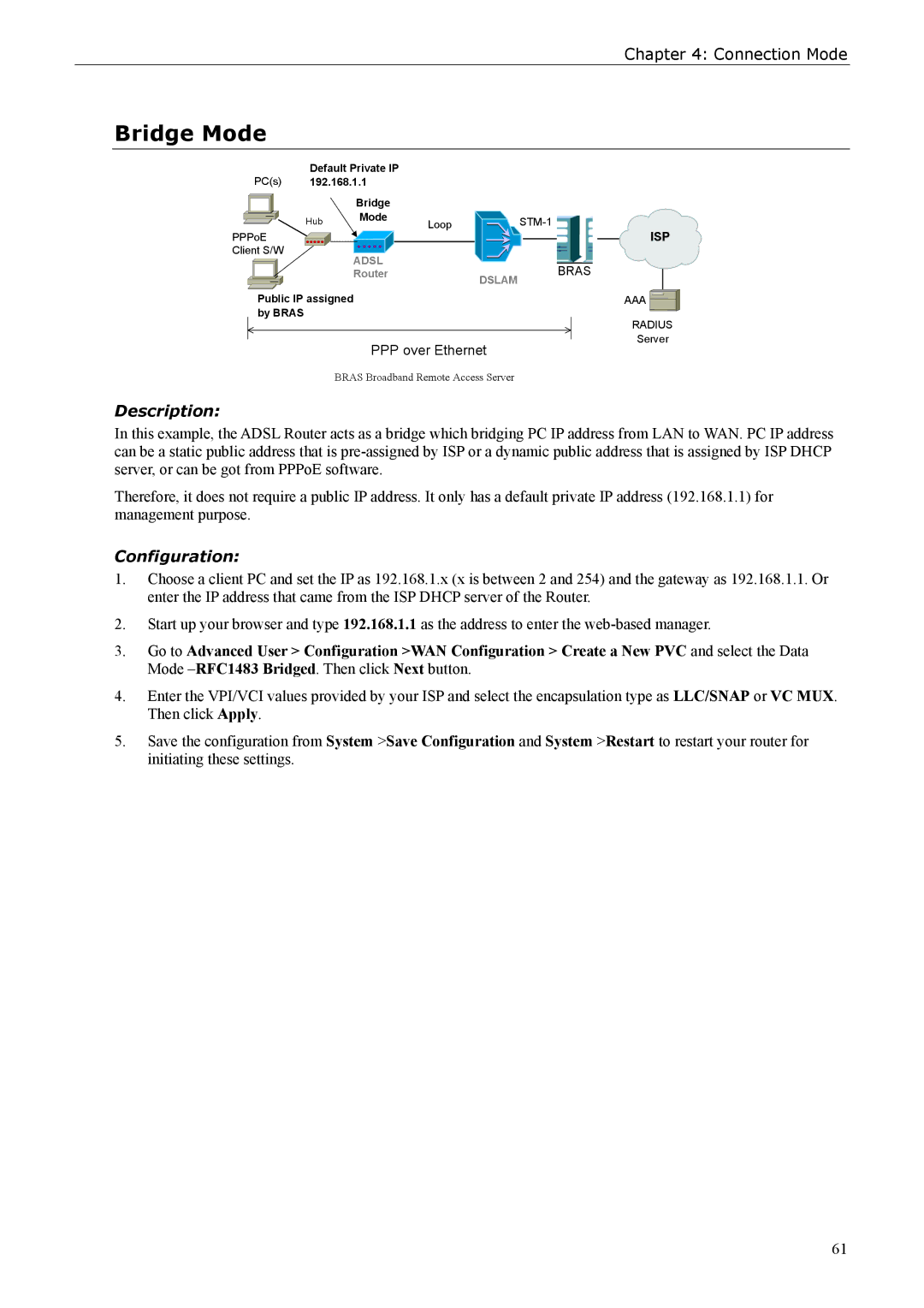 Siemens ADSL 500 user manual Bridge Mode 