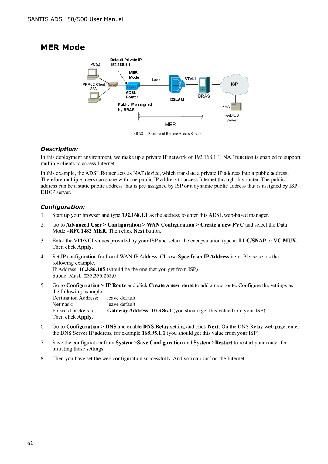 Siemens ADSL 500 user manual MER Mode 