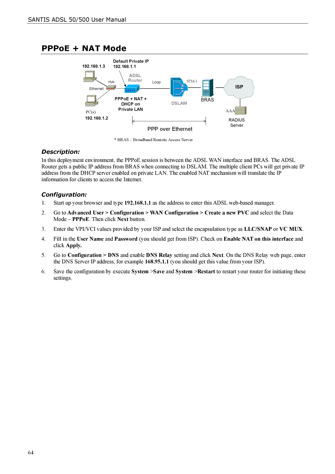 Siemens ADSL 500 user manual PPPoE + NAT Mode 