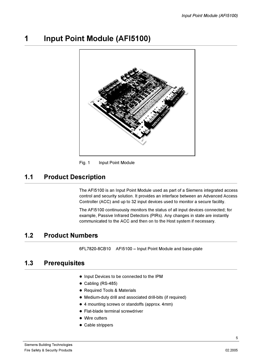 Siemens AFI5100 installation manual Product Description, Product Numbers, Prerequisites 