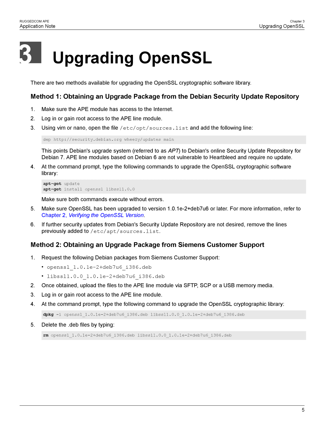 Siemens AN25 manual Upgrading OpenSSL, Delete the .deb files by typing 