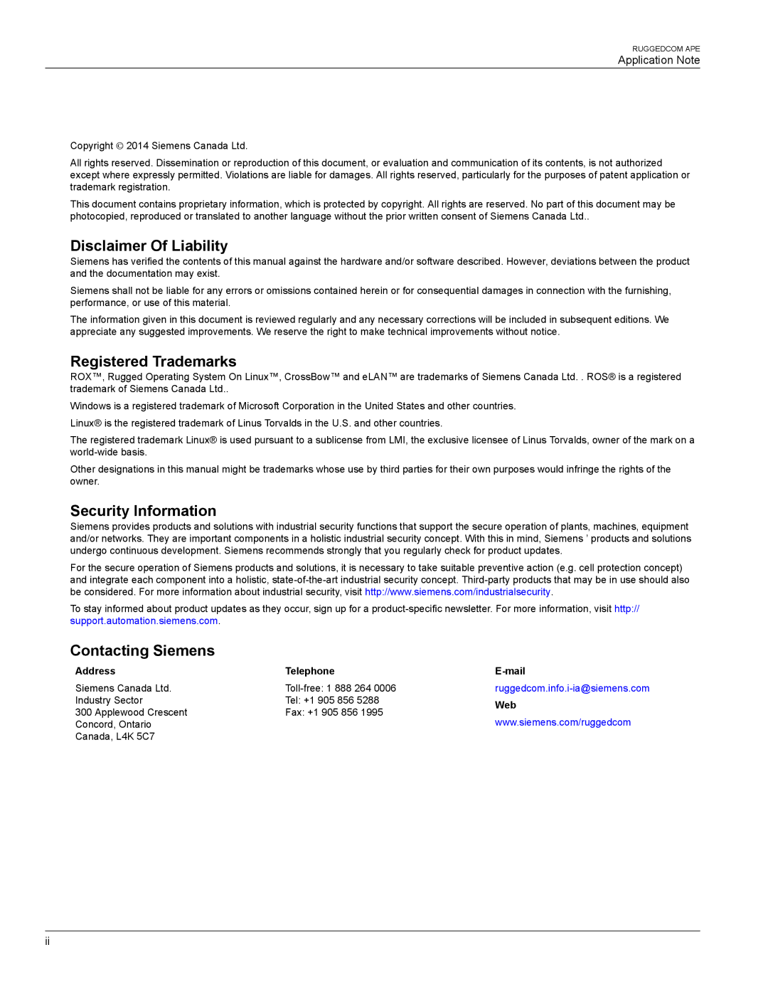 Siemens AN25 manual Disclaimer Of Liability 