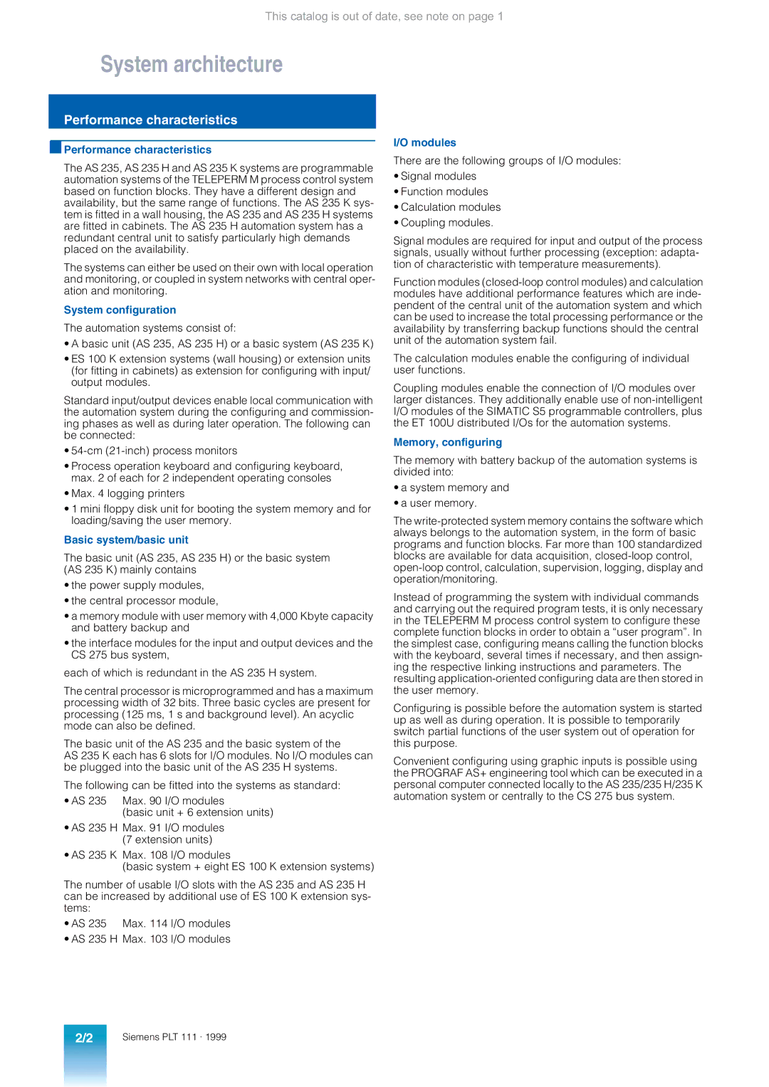 Siemens AS 235 appendix Performance characteristics 