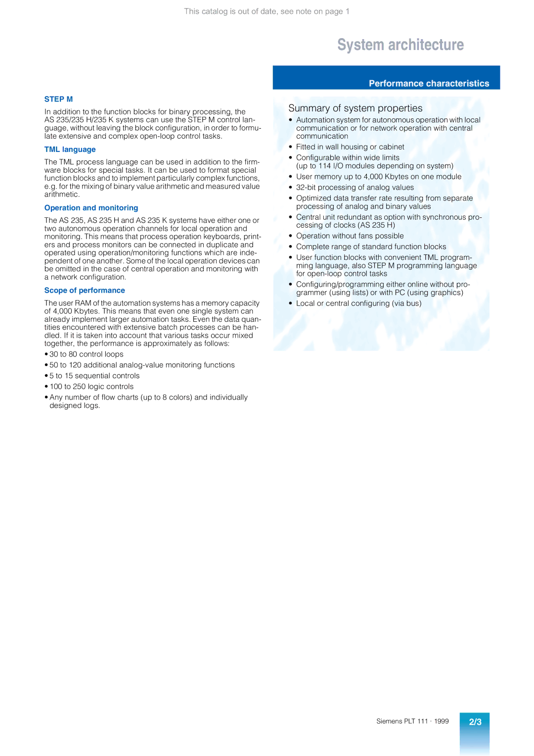 Siemens AS 235 appendix Summary of system properties 