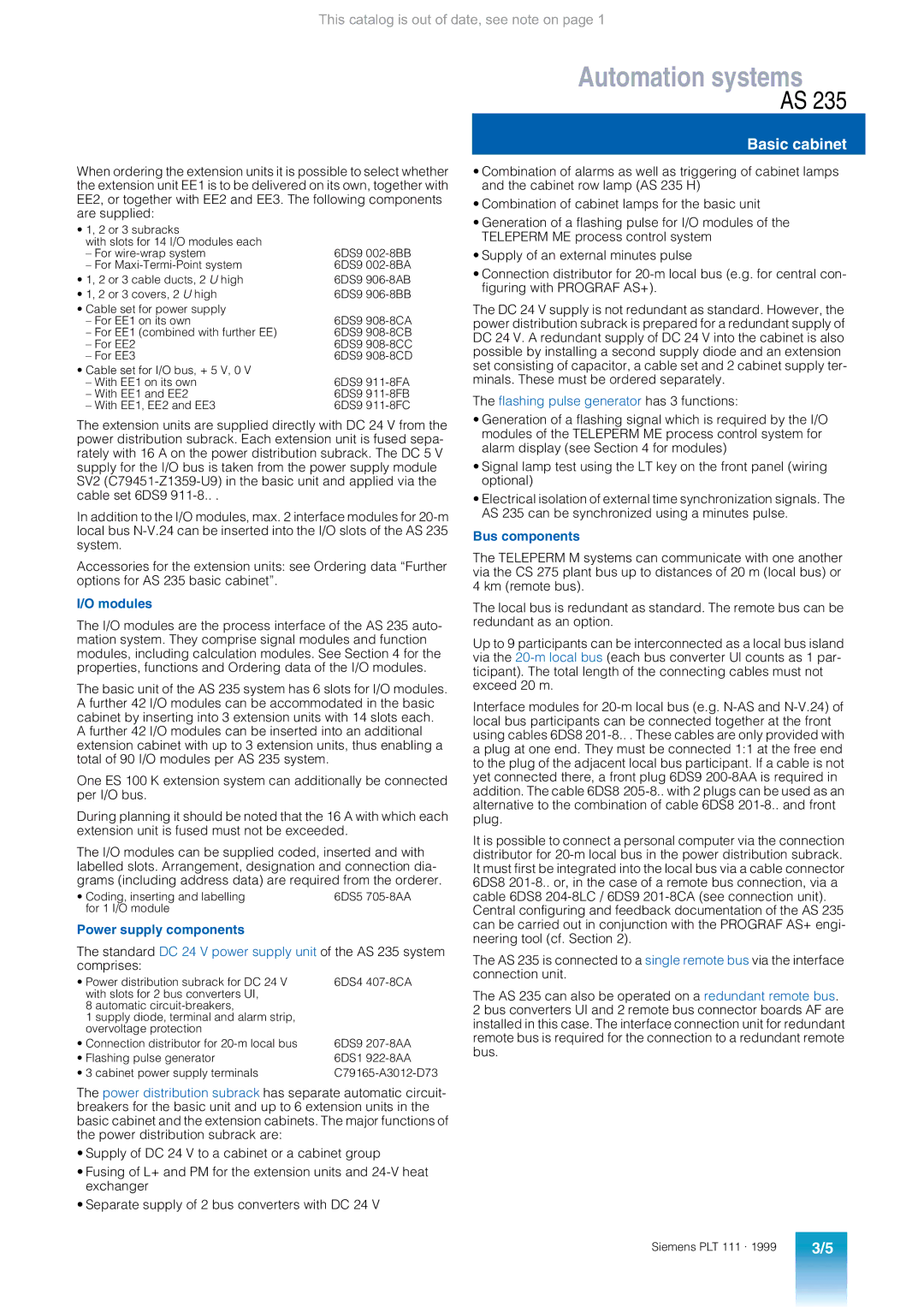 Siemens AS 235 appendix Power supply components, Bus components 