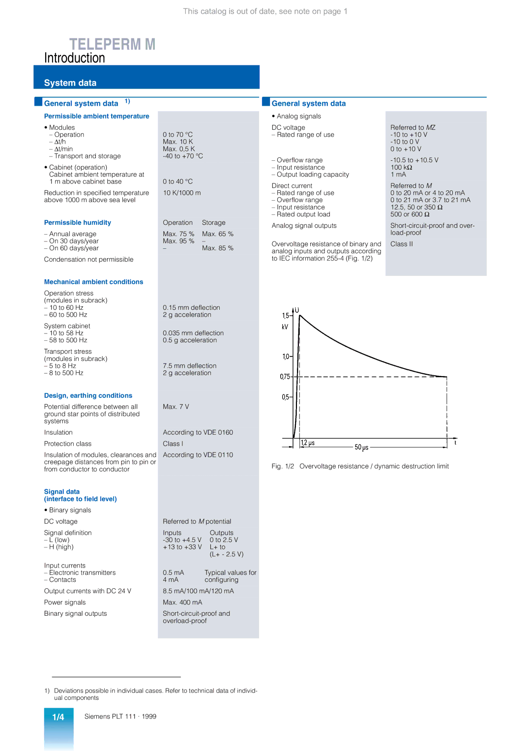 Siemens AS 235 appendix System data, General system data 