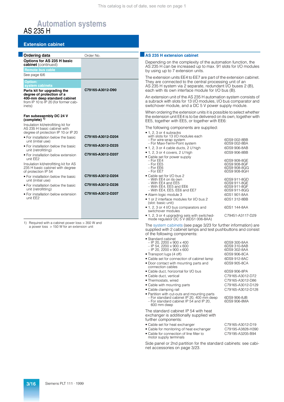 Siemens appendix Extension cabinet, AS 235 H extension cabinet 