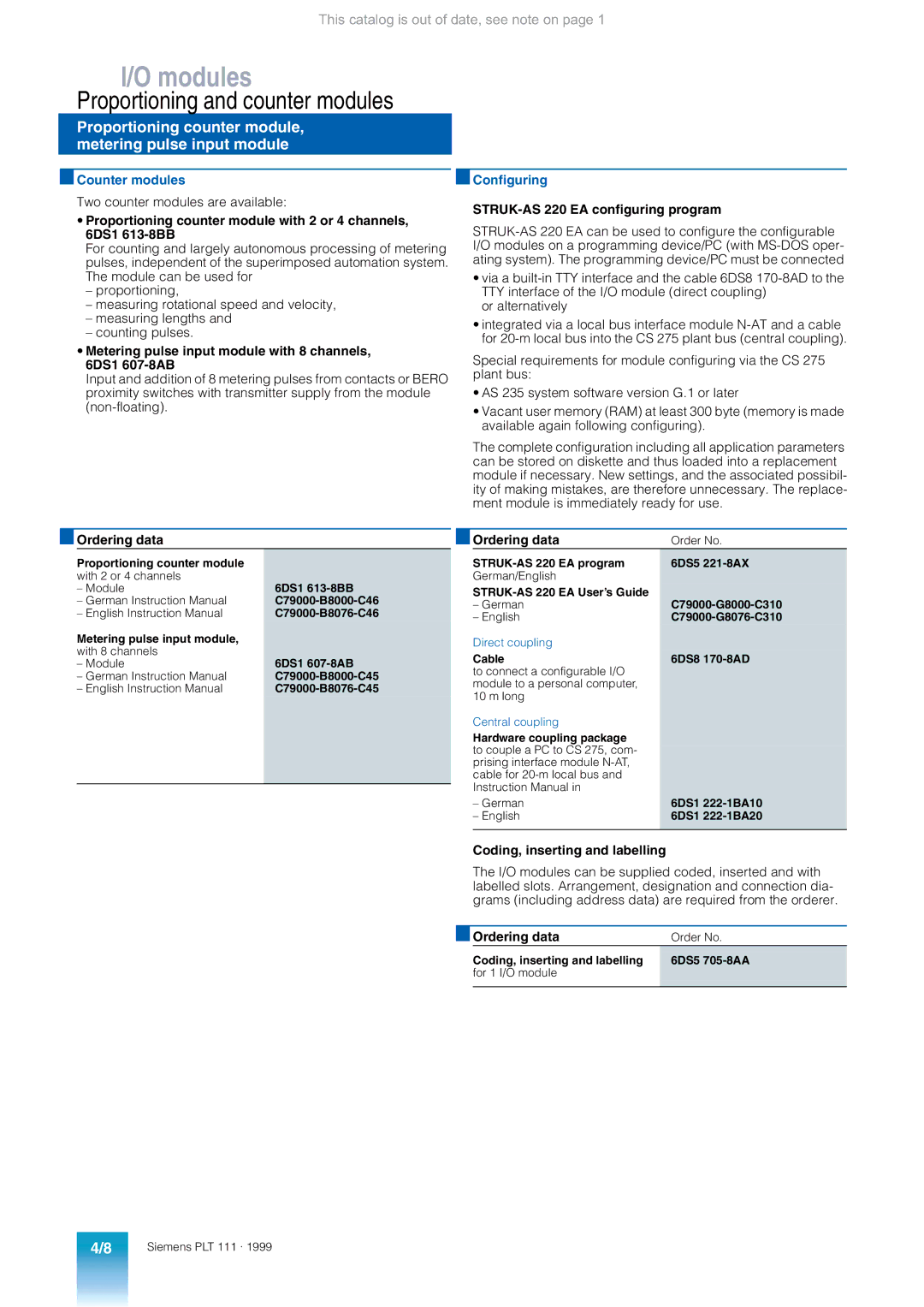 Siemens AS 235 appendix Proportioning and counter modules, Proportioning counter module, metering pulse input module 