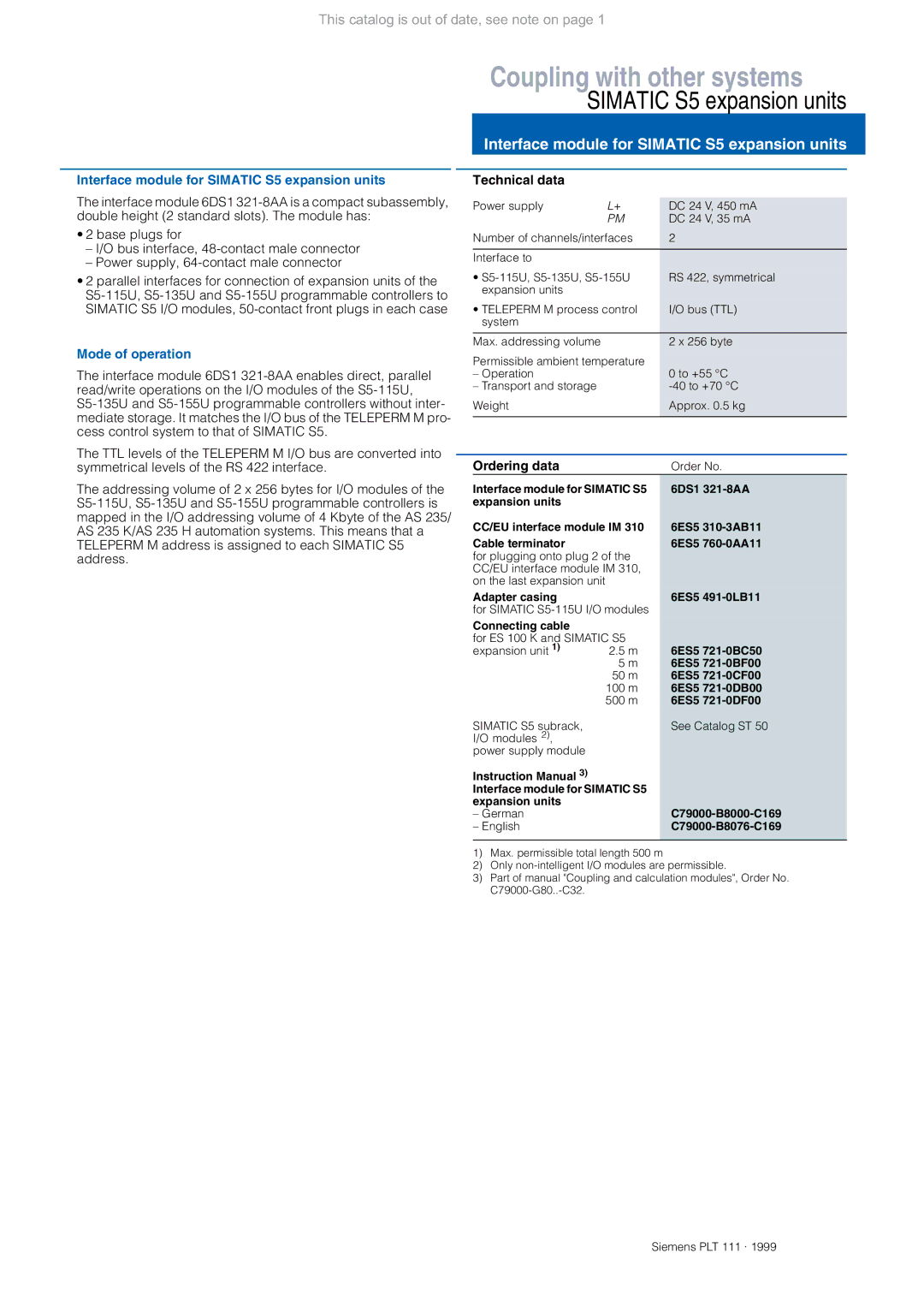 Siemens AS 235 appendix Interface module for Simatic S5 expansion units 