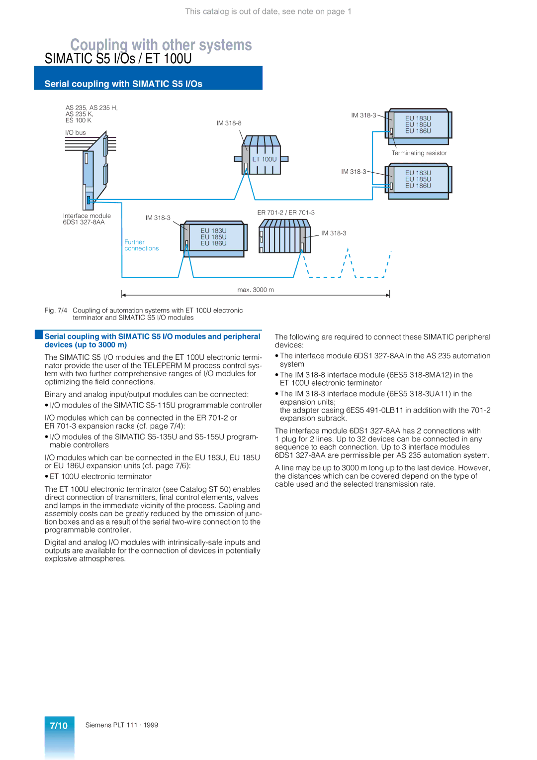 Siemens AS 235 appendix Simatic S5 I/Os / ET 100U, Serial coupling with Simatic S5 I/Os 