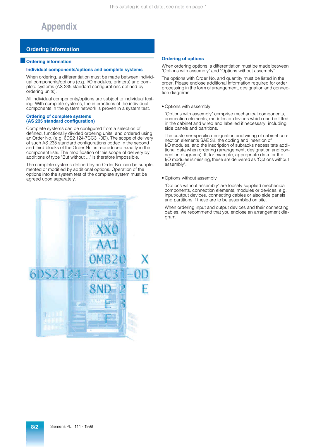 Siemens appendix Ordering information, Ordering of complete systems AS 235 standard configuration, Ordering of options 