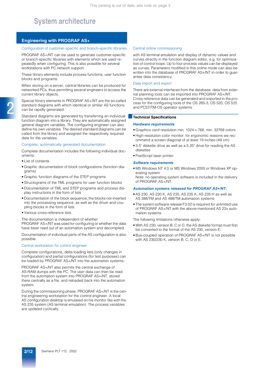 Siemens AS 488/TM manual Technical Specifications Hardware requirements, Software requirements 