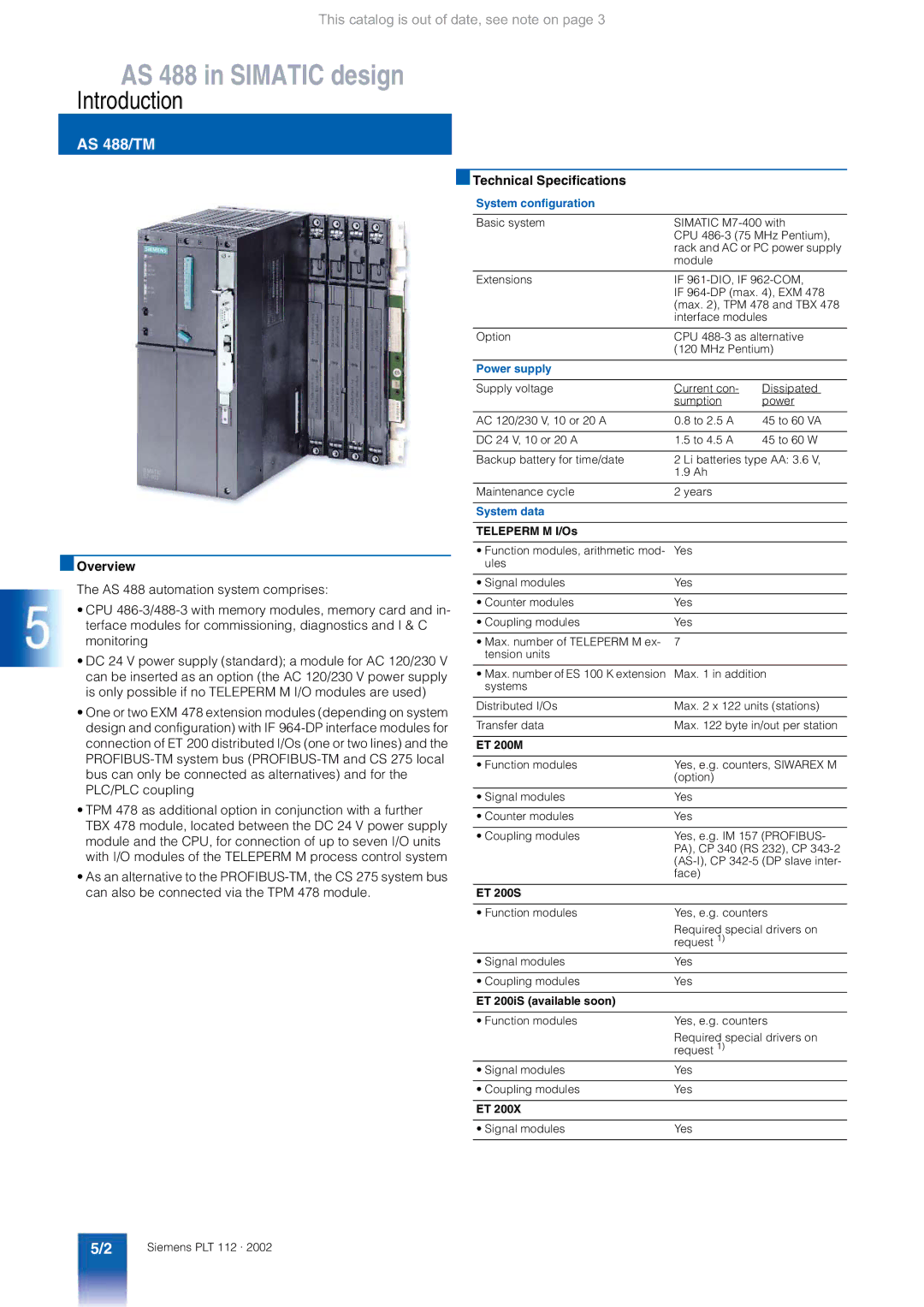 Siemens AS 488/TM manual AS 488 in Simatic design, Introduction, Technical Specifications 