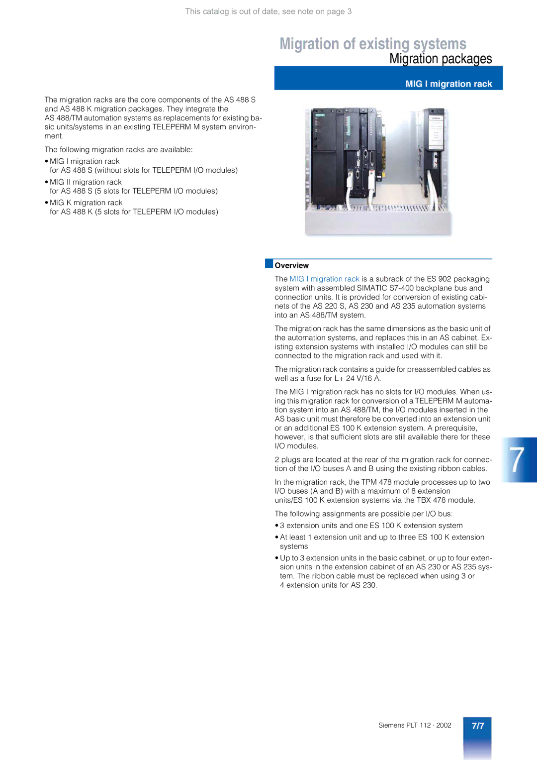 Siemens AS 488/TM manual MIG I migration rack 