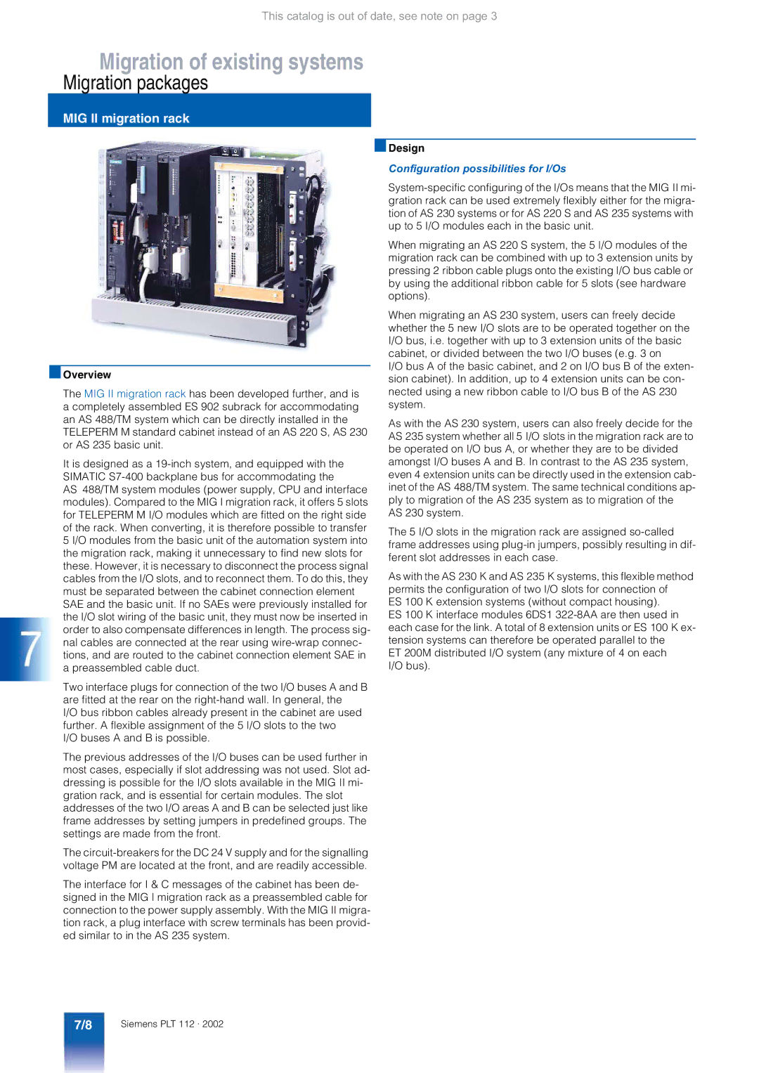 Siemens AS 488/TM manual MIG II migration rack, Configuration possibilities for I/Os 