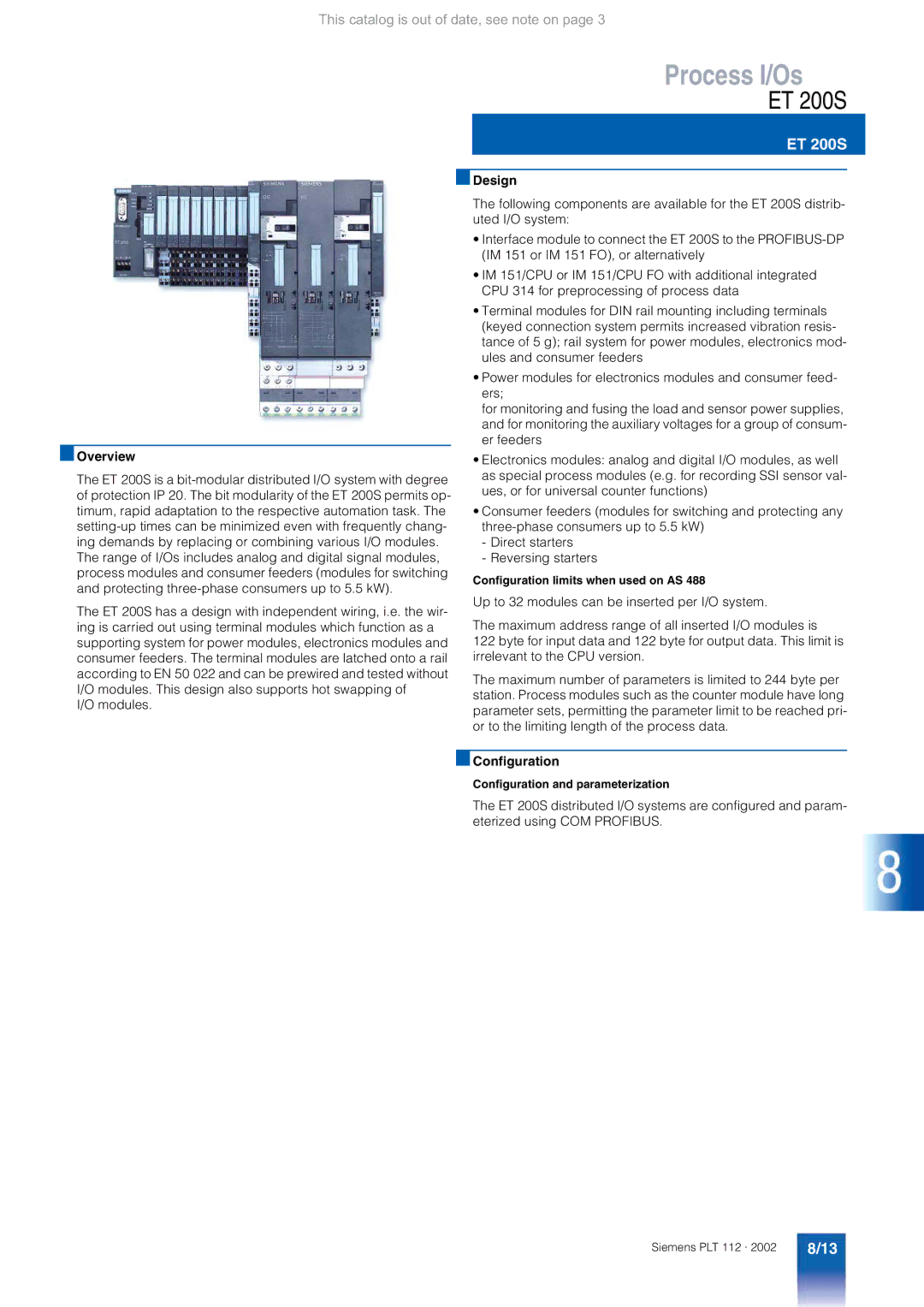 Siemens AS 488/TM manual ET 200S, Configuration limits when used on AS, Configuration and parameterization 