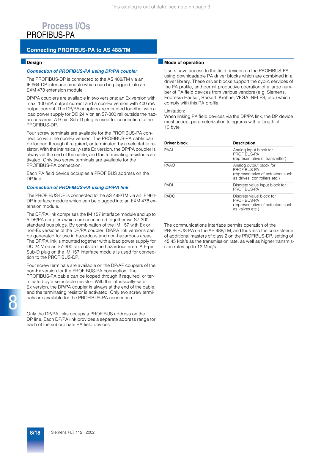 Siemens AS 488/TM Connection of PROFIBUS-PA using DP/PA coupler, Connection of PROFIBUS-PA using DP/PA link, Profibus-Pa 