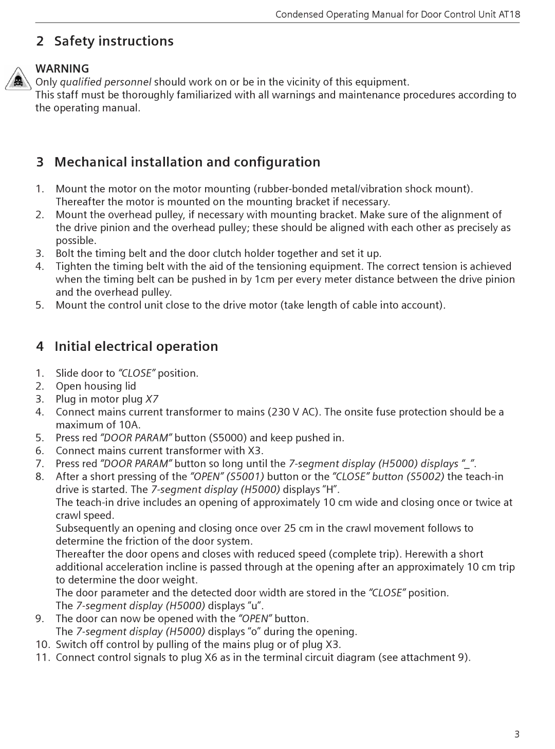 Siemens AT18 manual Safety instructions, Mechanical installation and configuration, Initial electrical operation 