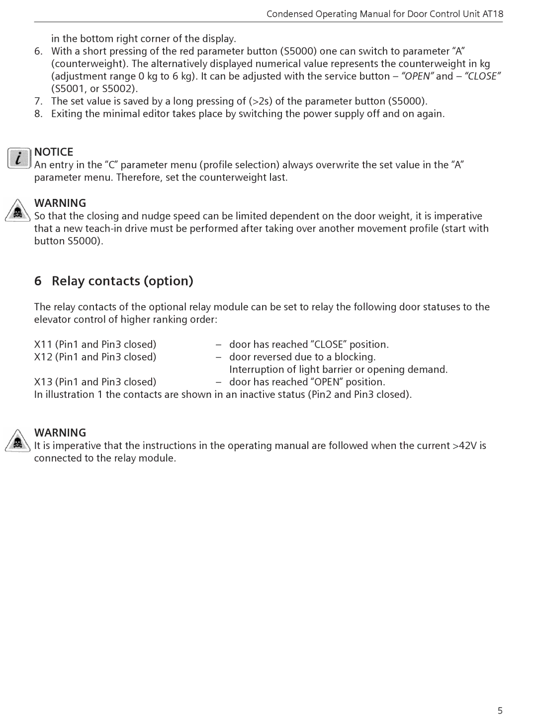 Siemens AT18 manual Relay contacts option 