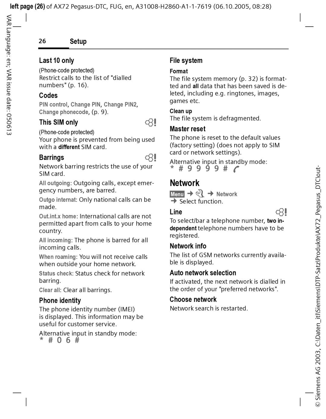 Siemens AX72 manual Network 