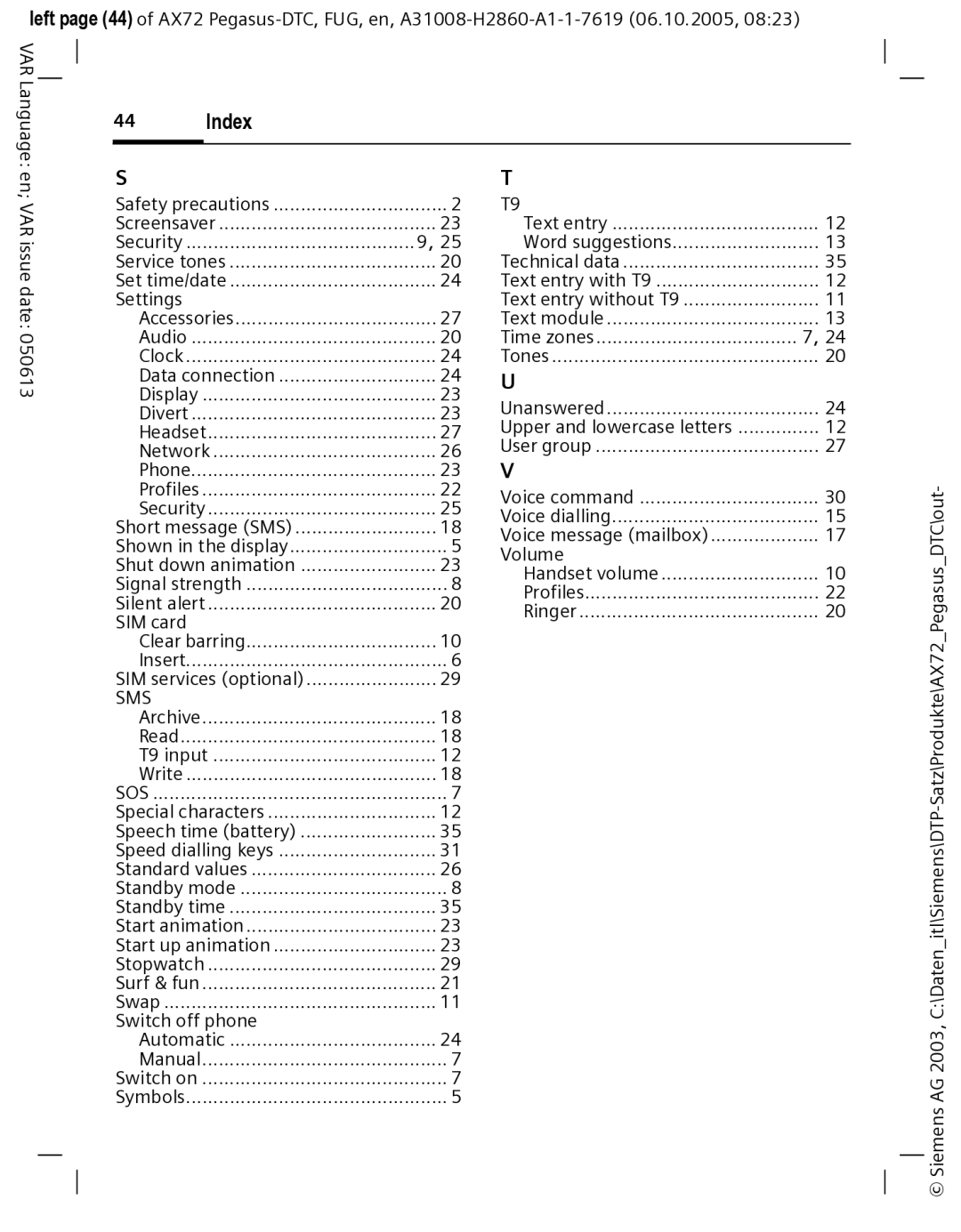 Siemens AX72 manual Settings, Stopwatch 