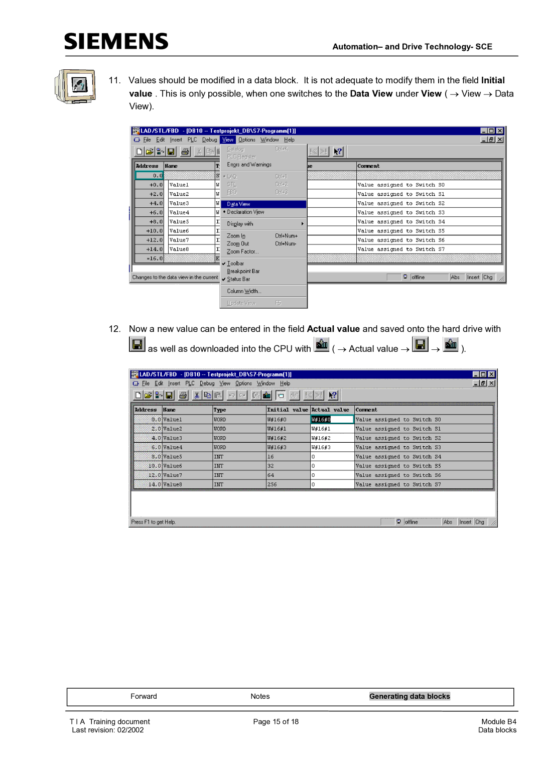 Siemens B4 manual Automation- and Drive Technology- SCE 