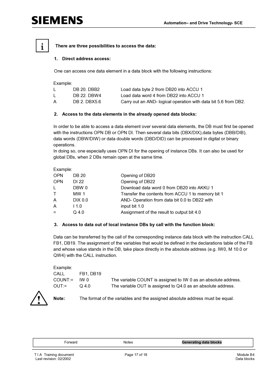 Siemens B4 manual Opn 