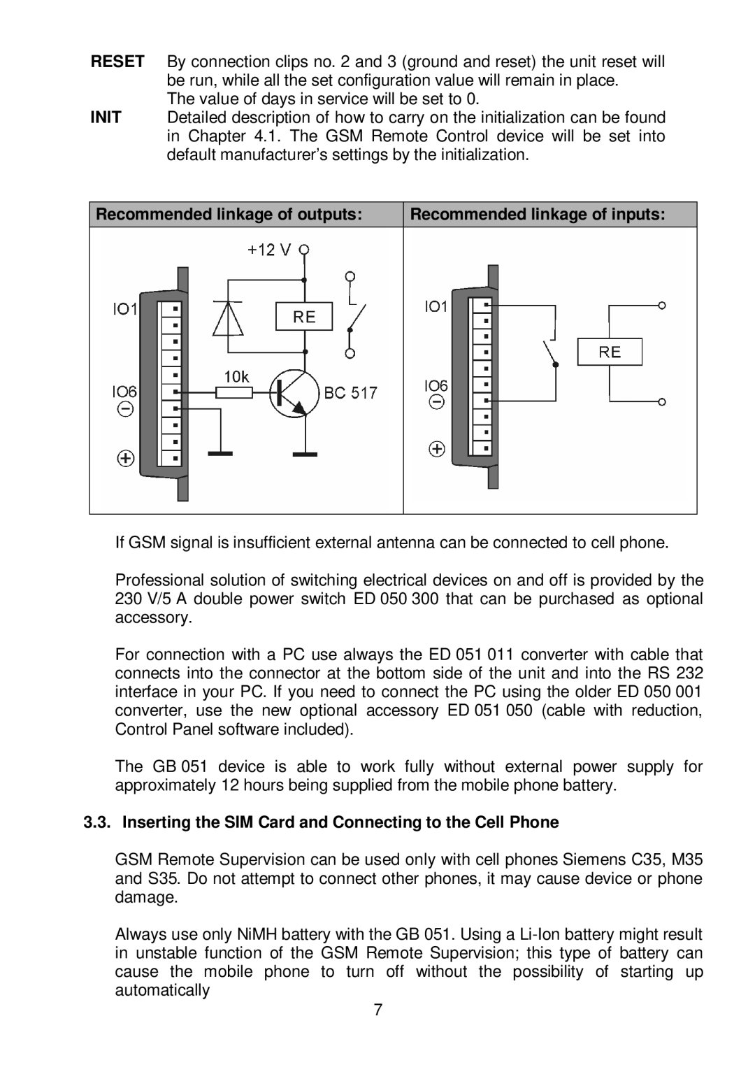 Siemens M35 or S35, C35i manual Recommended linkage of outputs Recommended linkage of inputs 