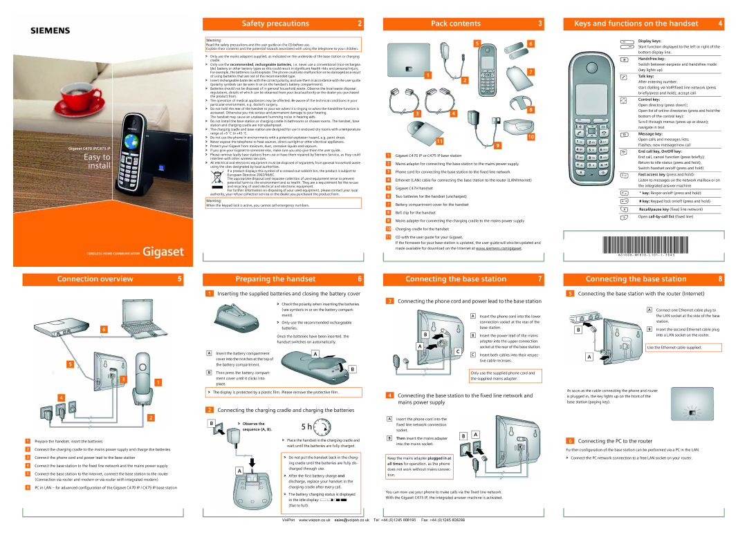 Siemens C470 IP, C475 IP manual Connecting the base station with the router Internet, Connecting the PC to the router 