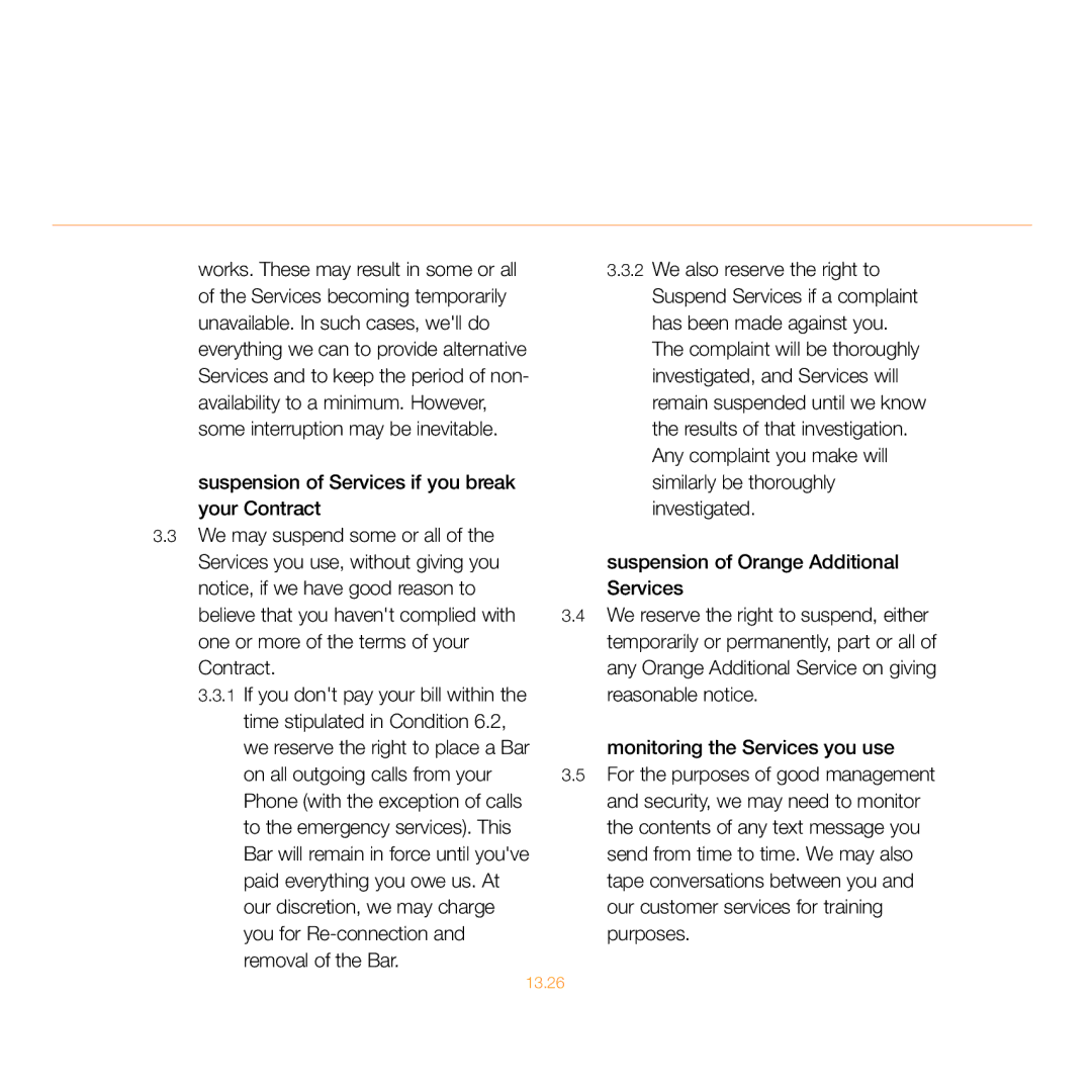 Siemens C55 manual Suspension of Services if you break your Contract, Suspension of Orange Additional Services 