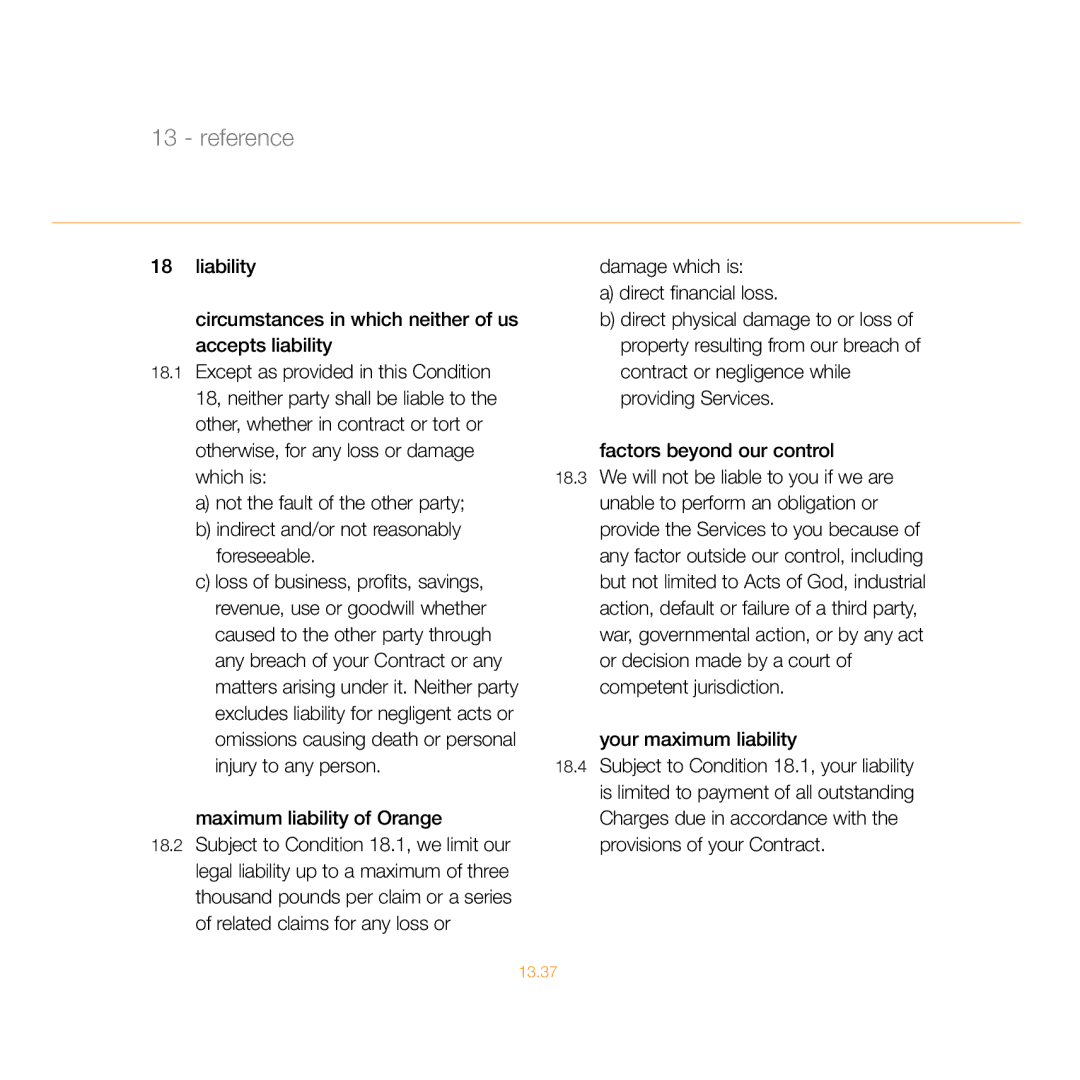 Siemens C55 manual Maximum liability of Orange, Your maximum liability 