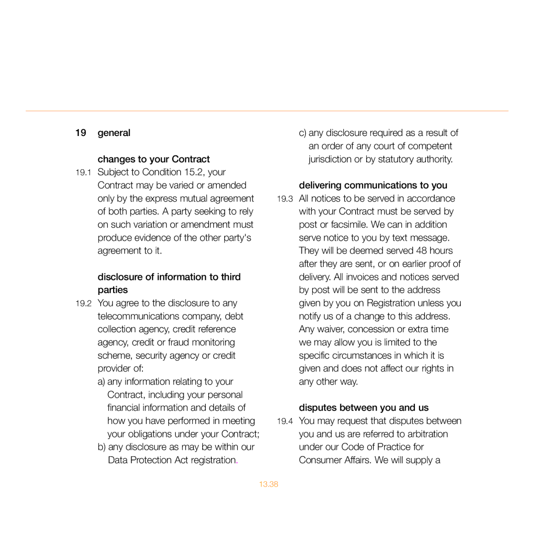 Siemens C55 General Changes to your Contract, Disclosure of information to third parties, Delivering communications to you 