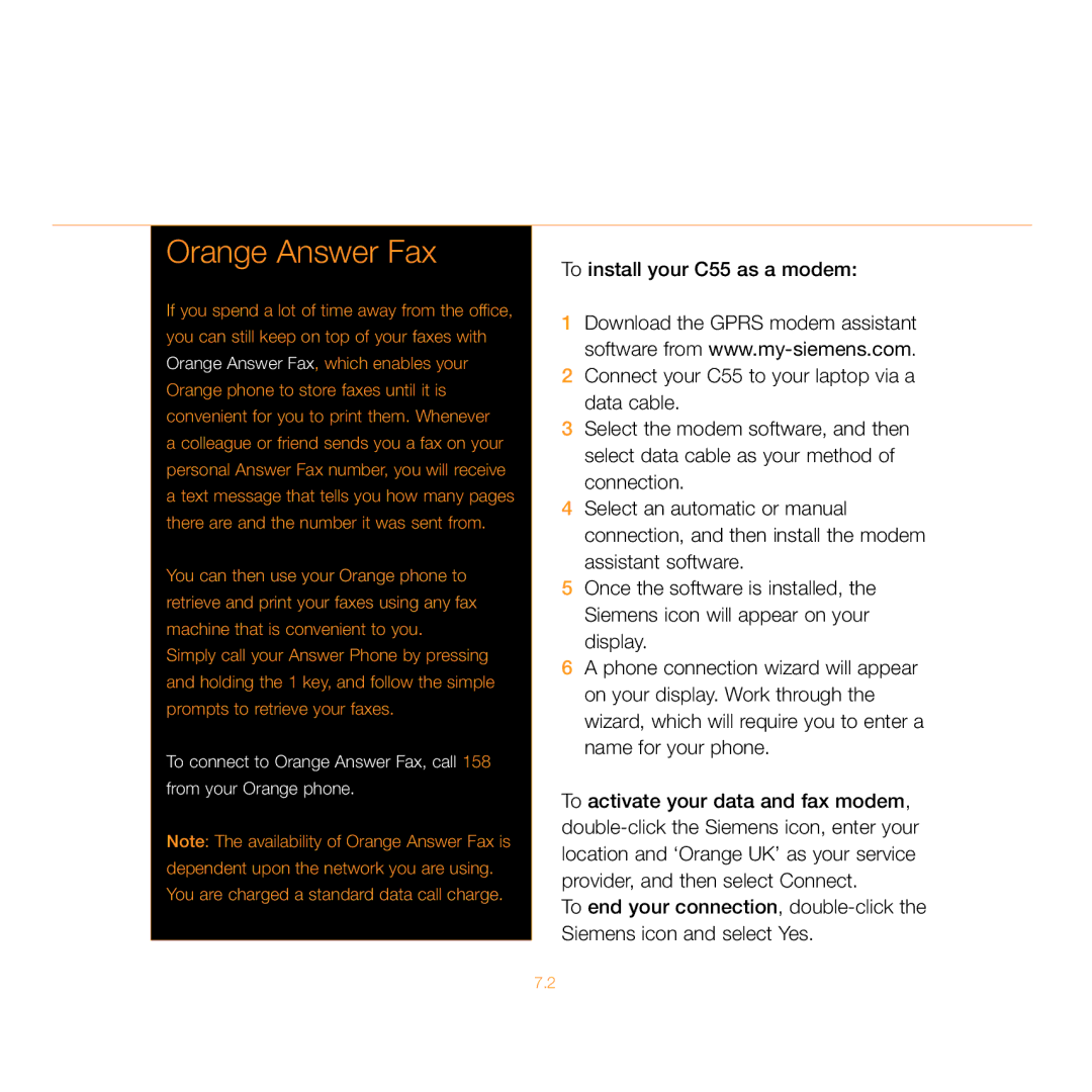 Siemens C55 manual Orange Answer Fax 