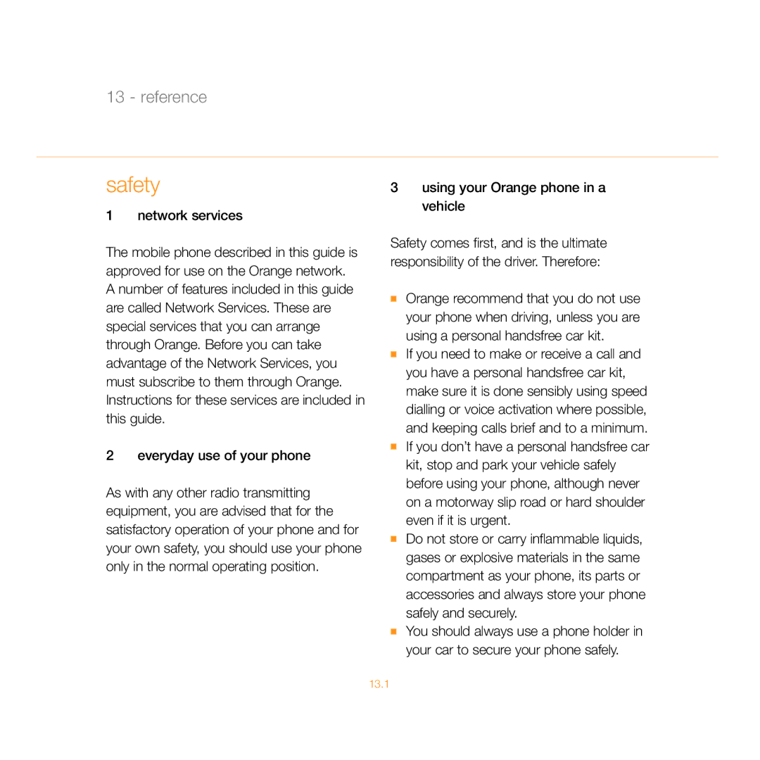 Siemens C55 manual Safety, Network services, Everyday use of your phone, Using your Orange phone in a vehicle 