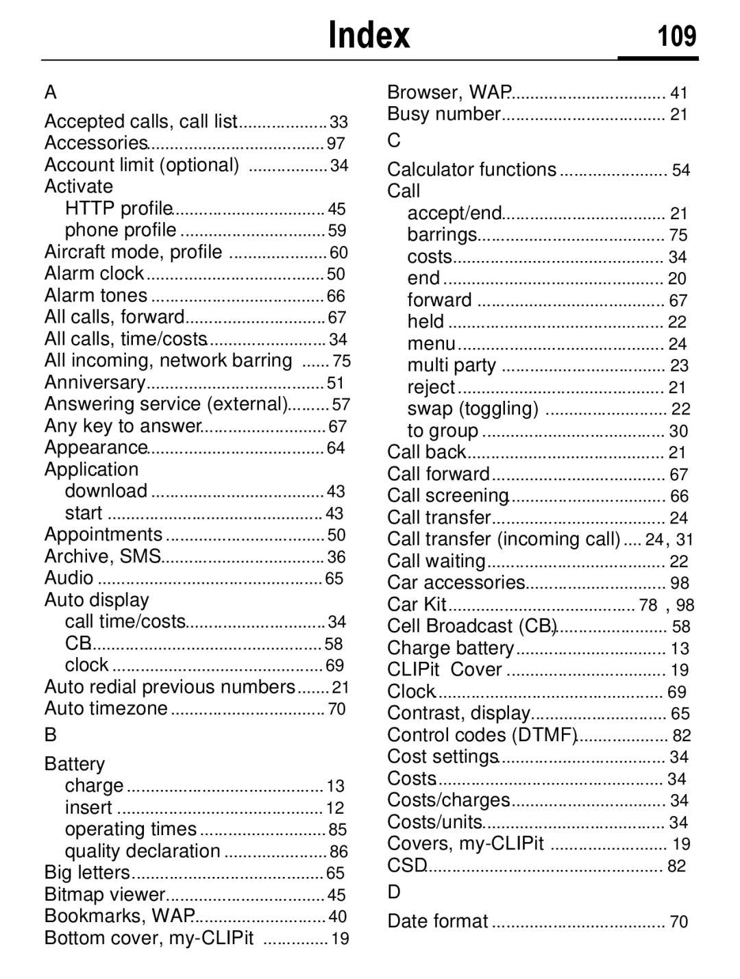 Siemens C56 manual Index109 